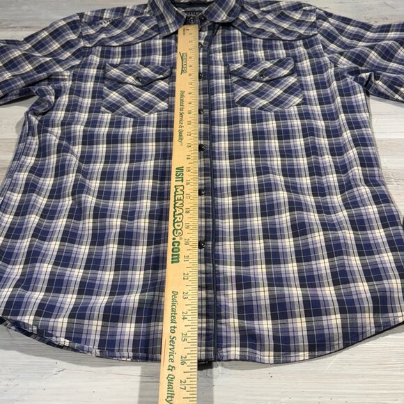 Guess Men Size L Blue White Black Plaid Western Shirt Pearl Snap Buttons No. 81 - Picture 8 of 10